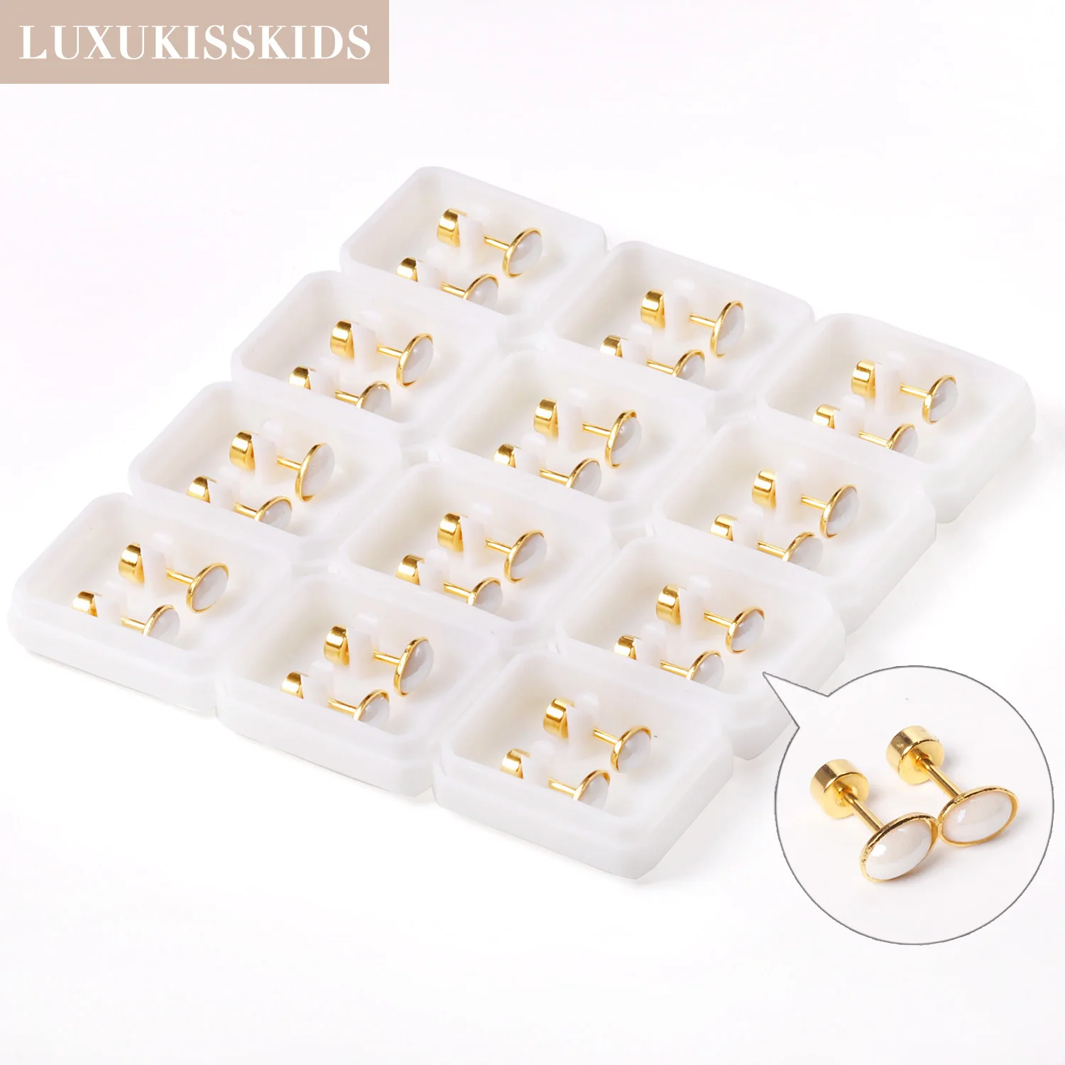 

LUXUKISSKIDS 12pairs/Sale Studs Earrings For Woman White Oval Shell Pirecings Luxury Jewelry Wholesale Items Bulk Small Business