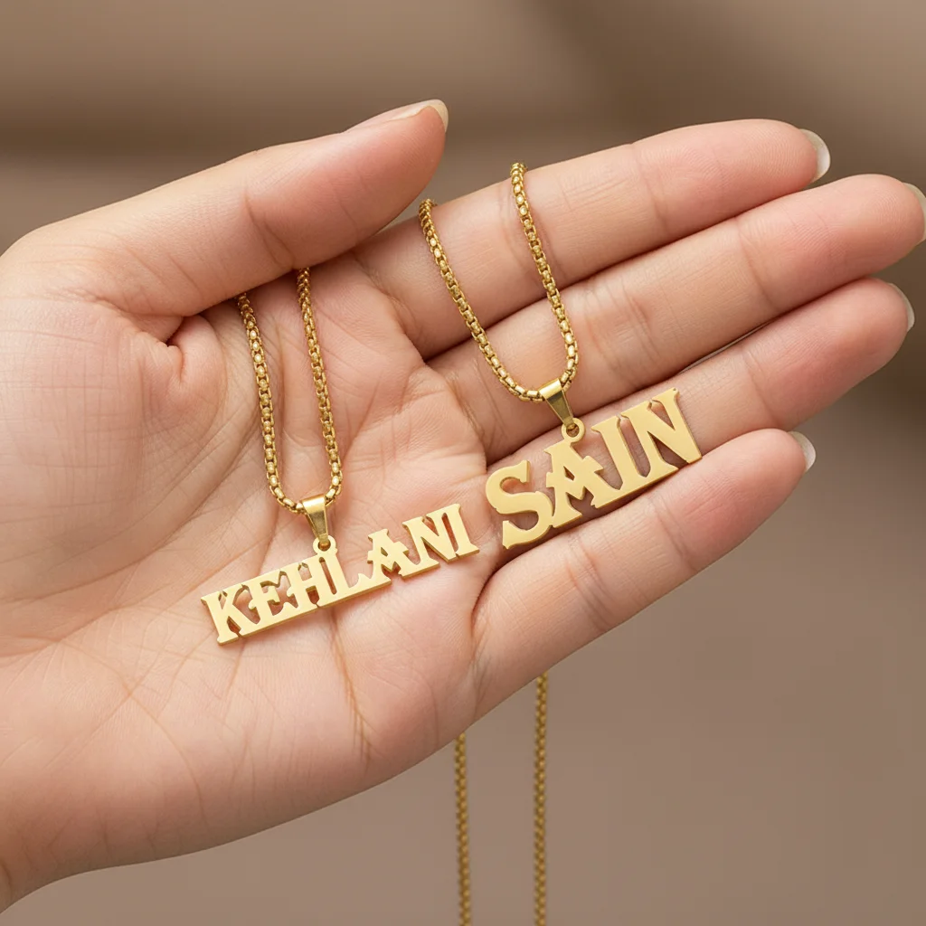 

Personalized Custom Name Pendant Necklace Stainless Steel Thick Chain for Men Women 18K Gold Plated Birthday Jewelry Gift