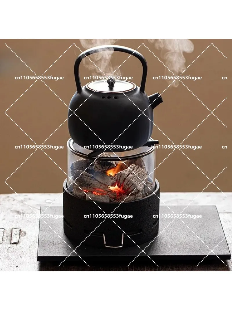 Cast Iron Charcoal Stove - Portable Outdoor Fire Pit for Tea Ceremony, Dual-Layer Ventilated Design with Heat-Resistant Handle