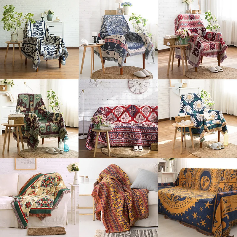 

Bohemian East Wind Mediterranean Sofa Blanket Towel Retro European Blanket Fabric Warm Sofa Mat Sofa Cover Full Package