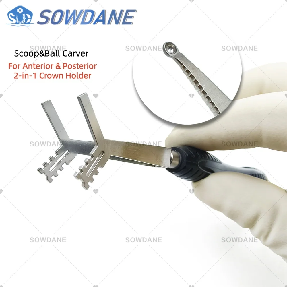 Dental Crown Holder Posterior & Anterior Crown Bridge Placer Remover Silicone Handle With Scoop Ball Carver