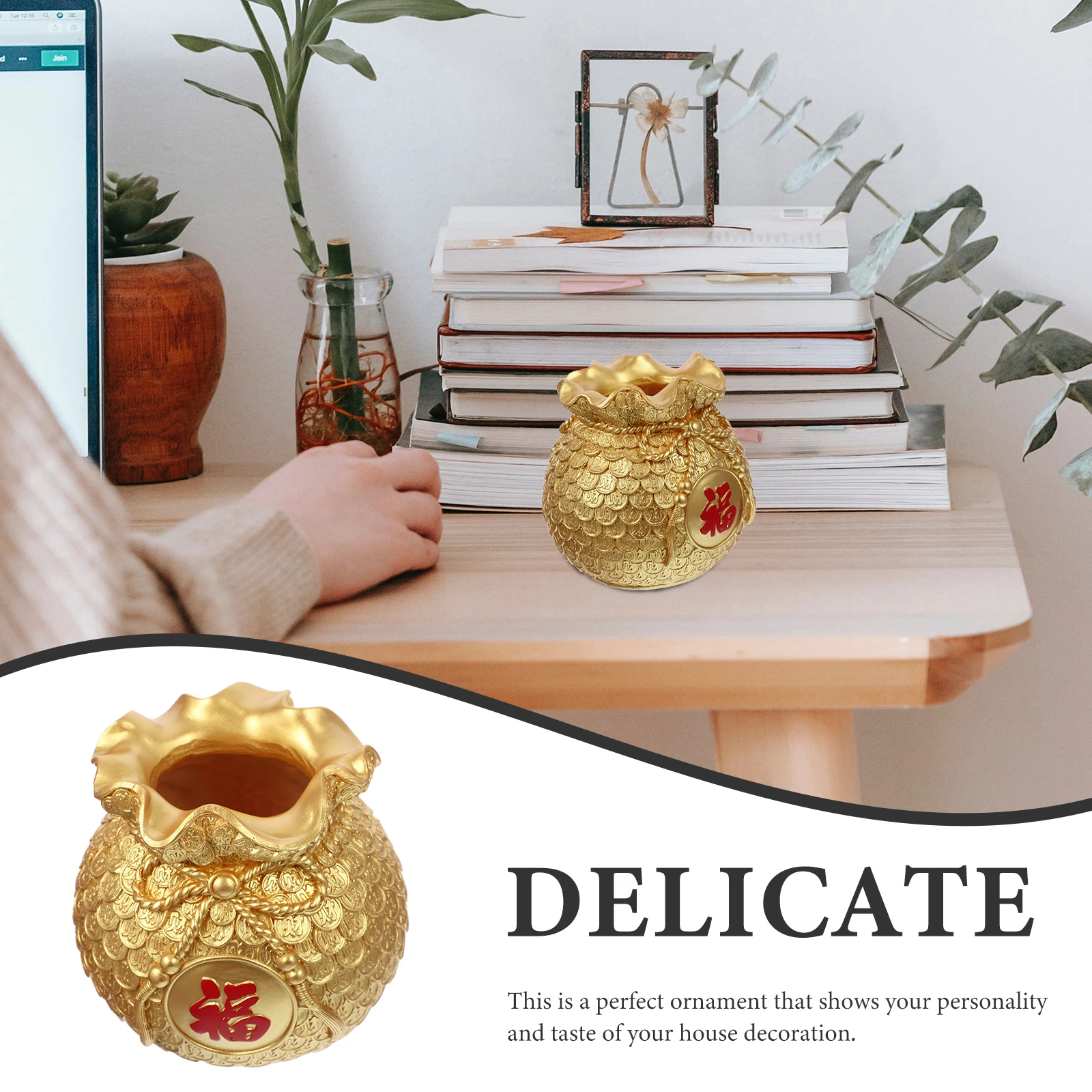 Creative Resin Money Bag Decorative Dried Flower Vase Desktop Ornament Luck Bag Home Decor Farmhouse Style Table Vase For New