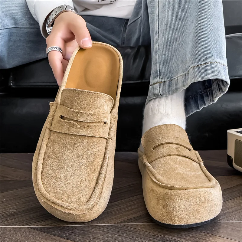Men's slippers 2026 vintage comfortable old money style Boken shoes home toe bag half trailer