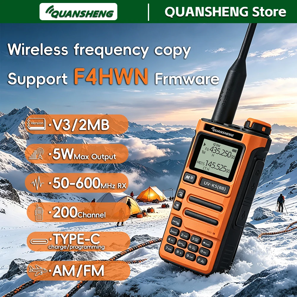 Quansheng UV K5 88 Walkie Talkie 2MB Memory V3 AM FM Ham Two Way Radio Communicator Camping Long Range Wireless Set UHF VHF DTMF