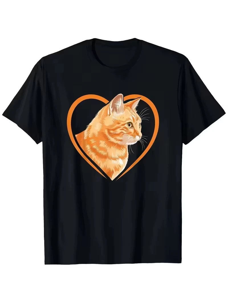2026 Funny Letter Bread Cat Graphic T-Shirt Men Women Casual Crew Neck Short Sleeve Top Cute Orange Cat H