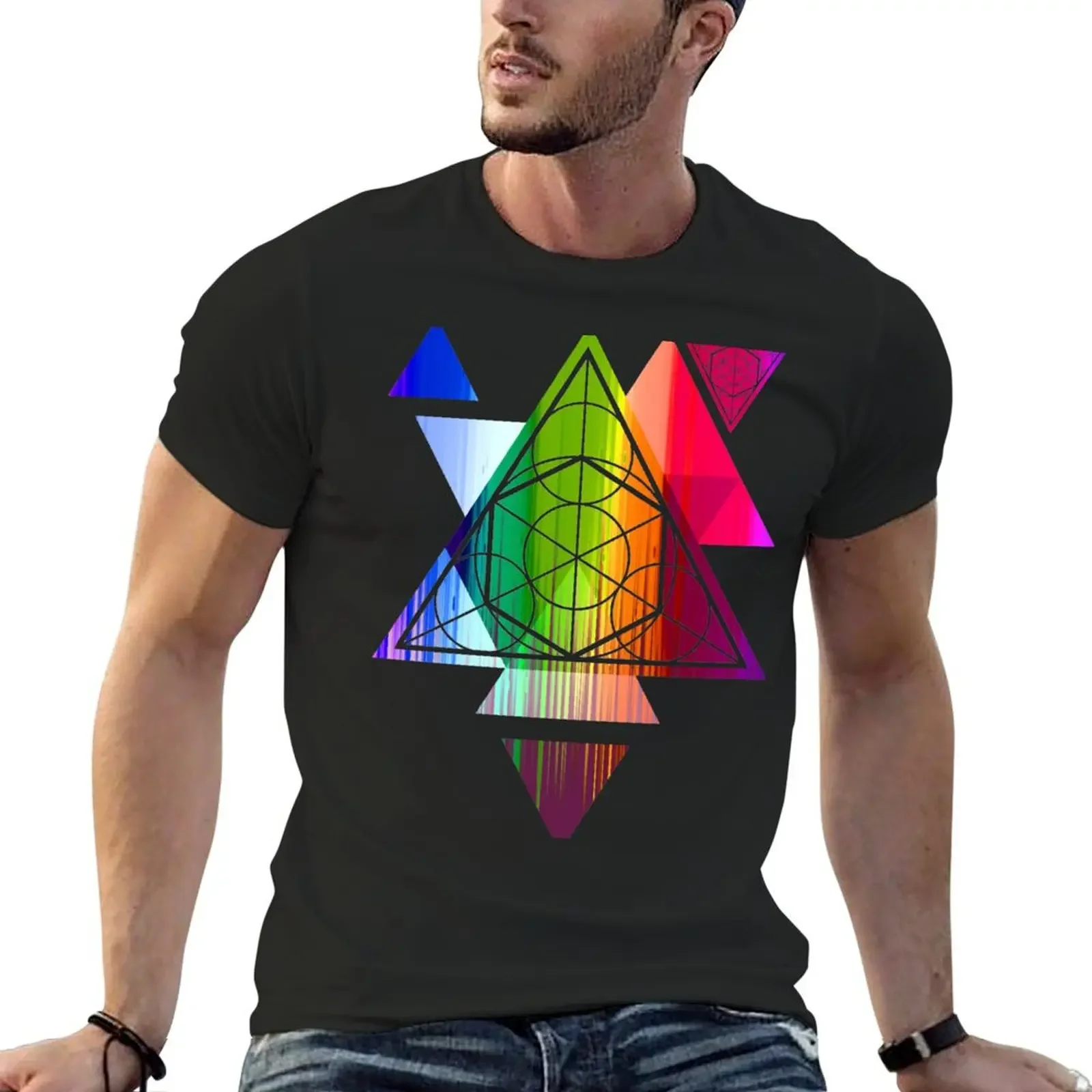 

Rainbow Triangles - Sacred Geometry T-Shirt vintage anime shirt quick drying men tshirt