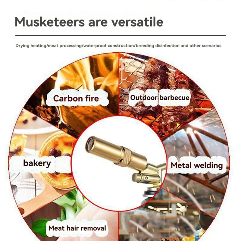 ABBN-Butanetorch, untuk dapur, 1300 °C pistol las logam api dapat disesuaikan, penyembur api portabel untuk pengapian & memasak