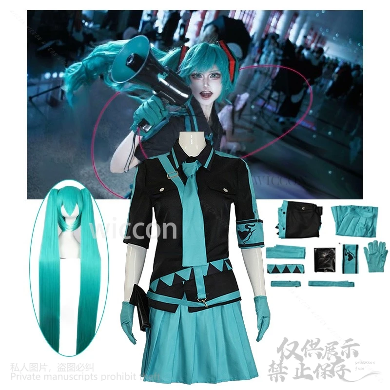 Anime Game Project Sekai Cosplay Love War Mikuuu Costume Jk Uniform Dress Green Wigs Halloween Carnival Party For Women Girls