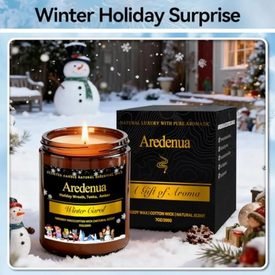 Winter Candles Winter Carol Candle Holiday Scented Candles Christmas and Holiday Aromatherapy Gifts for Women Men, 7oz Soy Cand