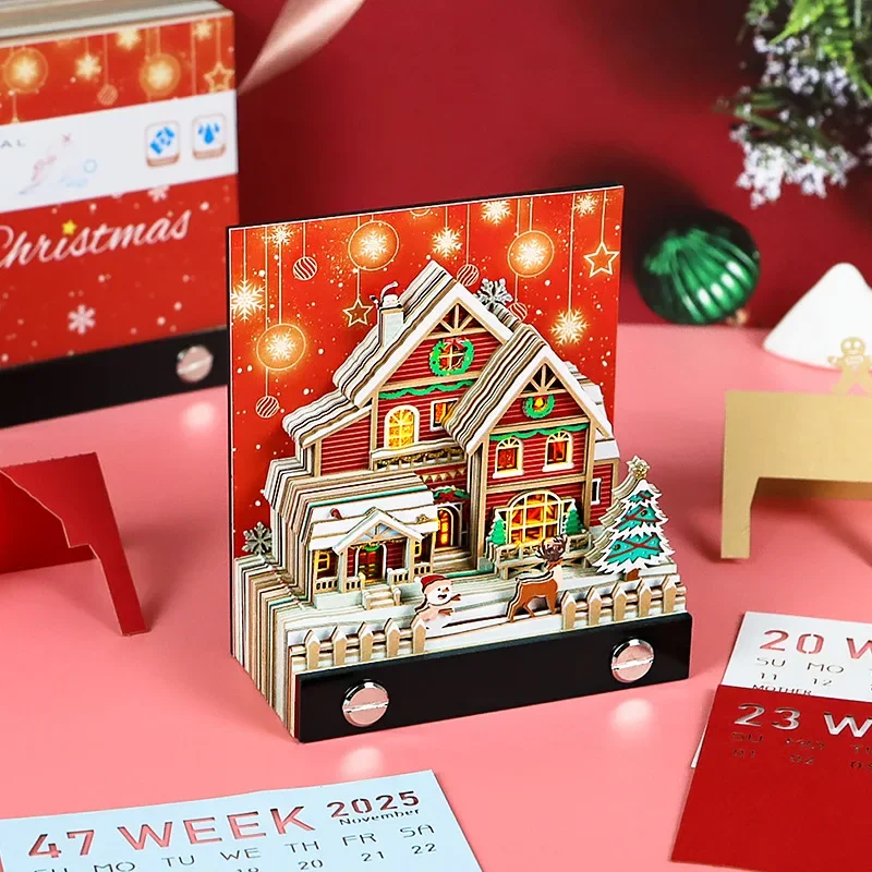 XMAS Christmas Snow House Three-dimensional Notepad Exquisite Paper Sculpture Ornaments Calendar Bookmark Notepad School Supplie