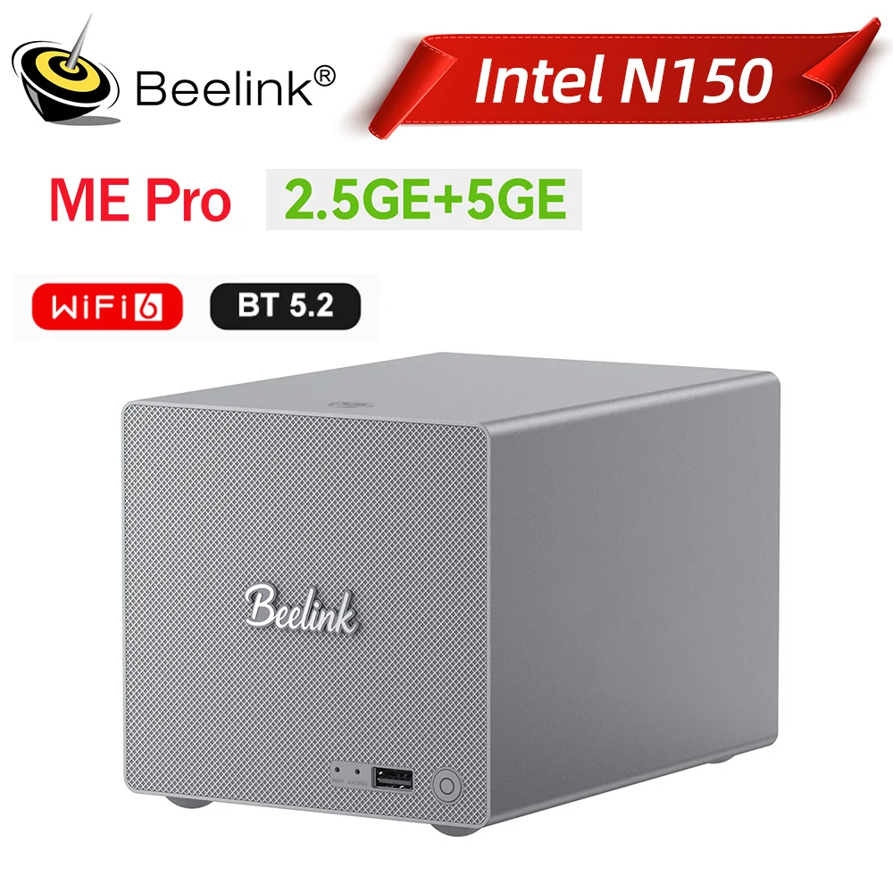 Dispositivo de Almacenamiento Doméstico NAS Beelink ME Mini/Pro, Intel Twin Lake N95/N150 LPDDR5 4800MHz NVME SSD 2.5Lan Mini PC, VS Mini S13