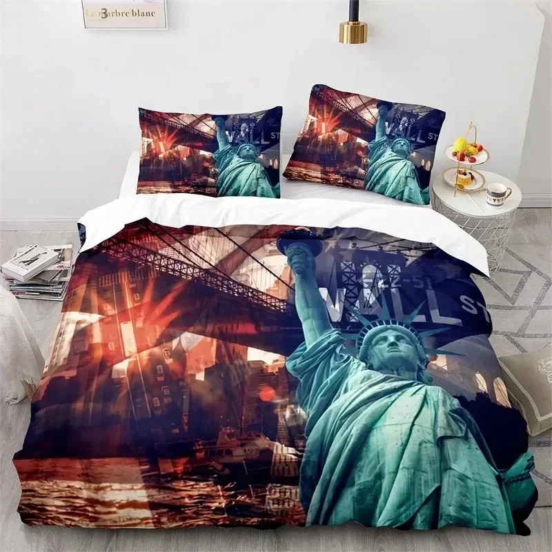 

Statue of Liberty World New York Landmark Bedding Set Bedroom Soft Modern Bedspreads Comefortable Duvet Cover Pillowcase