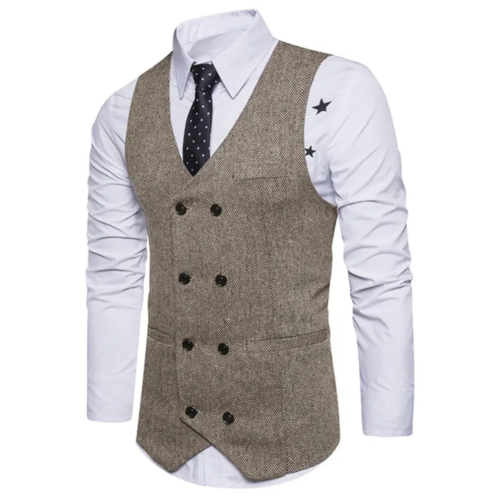 Men\'s Suit Vest Solid Color Dress Vest Male Double Breasted Waistcoat Slim Fit Formal Sleeveless Men\'s Vests Plus Size 2XL