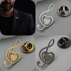 Punk love music symbol stainless steel gold-plated badge, men's suit collar pin, silver brooch suit, wedding wear jewelry