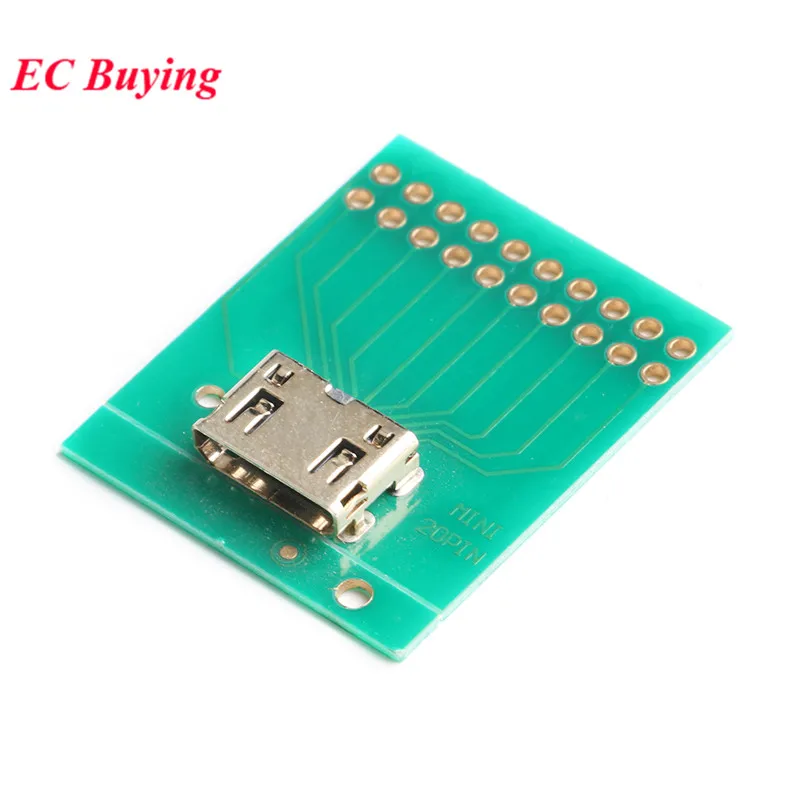 2Pcs/1pc Mini HDMI Test Adapter Board Type C Female Connector Interface 2x10Pin 20Pin 2.54mm PCB Transfer Converter IC Socket