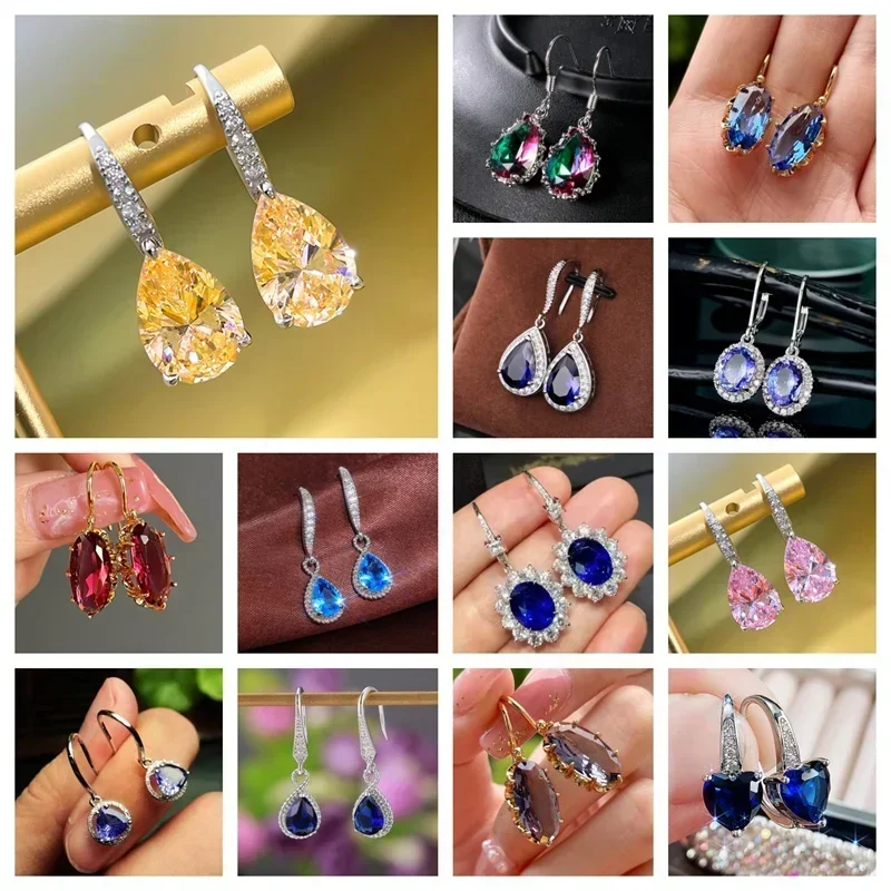 New Sparkling Crystal Zircon Earrings with Personalized Mid Length, Fashionable and Stylish Style, High End Jewelry