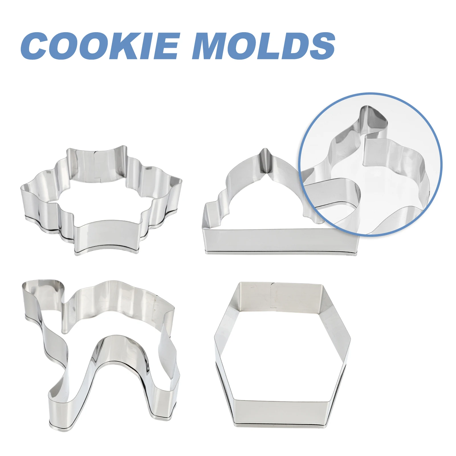 

4pcs Stainless Steel Cookie Molds Biscuit Set Non Stick Easy Clean Baking Tools Cake Shop Home Use Anti Rust