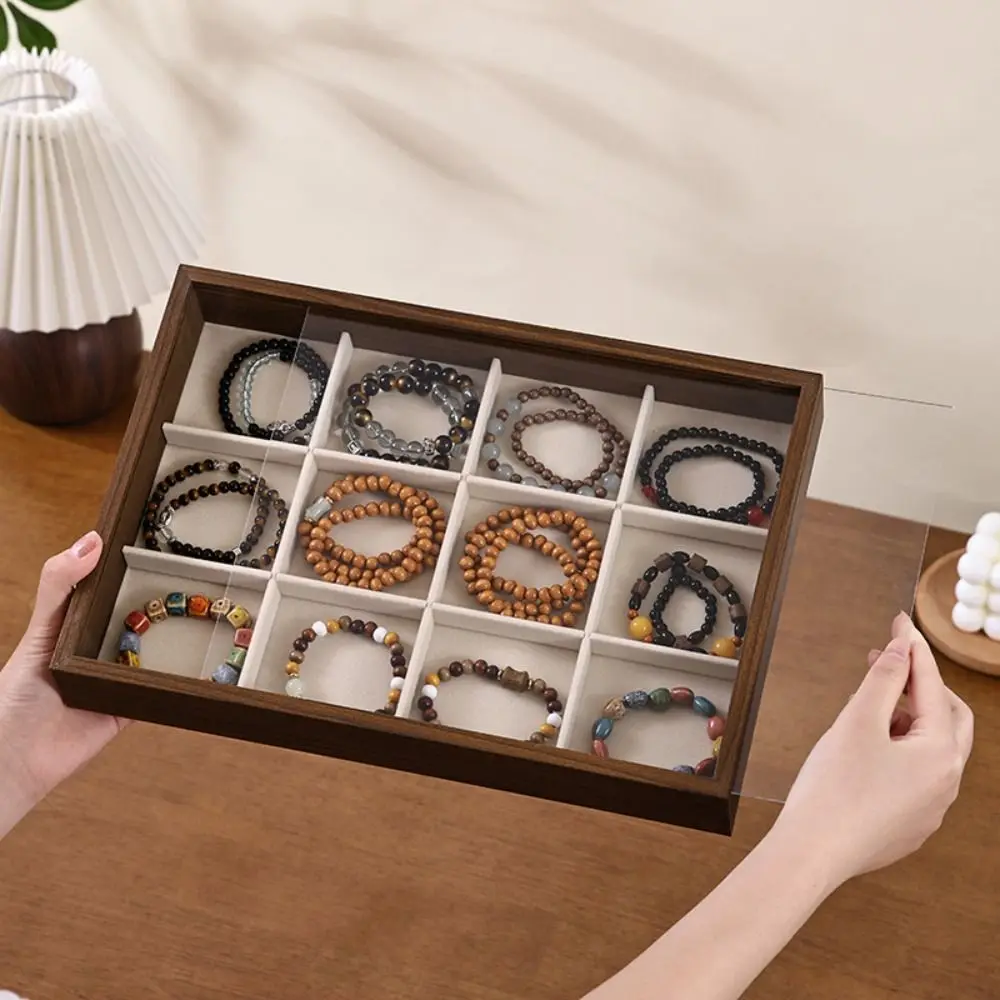 

Walnut Wood Dust-proof Jewelry Box Retro Pull-out Display Jewelry Holder Bracelet Necklace Jewelry Organizer Display Props