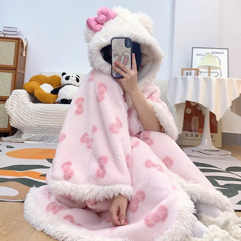 Hello Kitty Pajamas Sanrio Homewear Cartoon Warm Two-piece Set One-piece Pajamas Pants Set Sanrio Hello Kitty Women's Pajamas