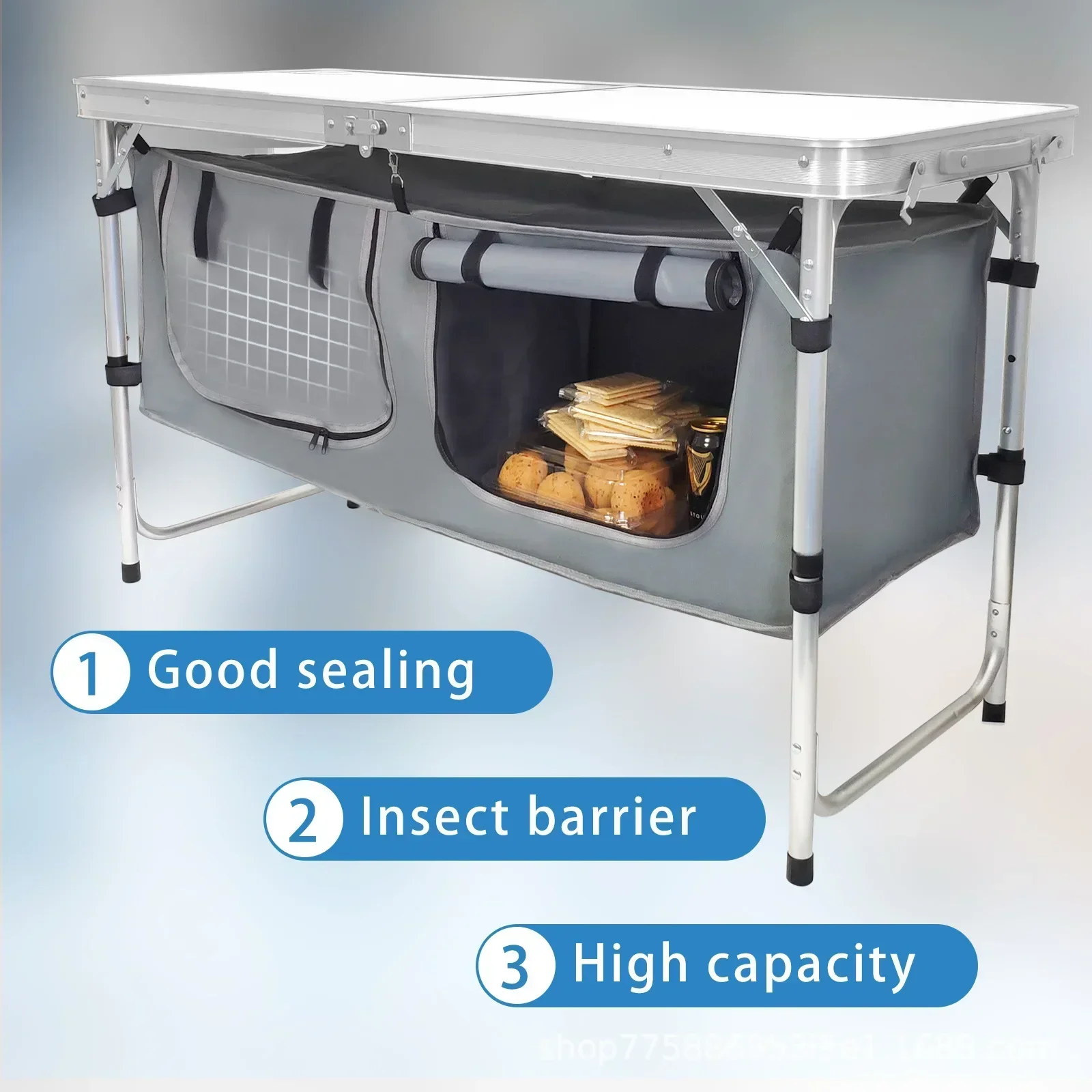 Popular Outdoor Camping Aluminum Alloy Belt Cloth Cabinet Folding Table Barbecue Display Table