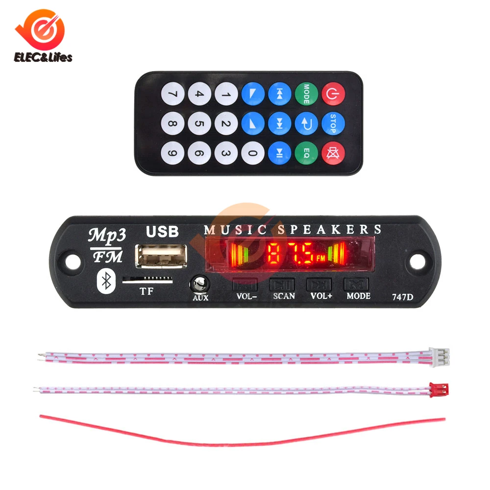 9V 12V MP3 WMA Decoder Board Audio Module Bluetooth 5.0 MP3 Color Screen TF Radio Wireless Music Player with Remote Control