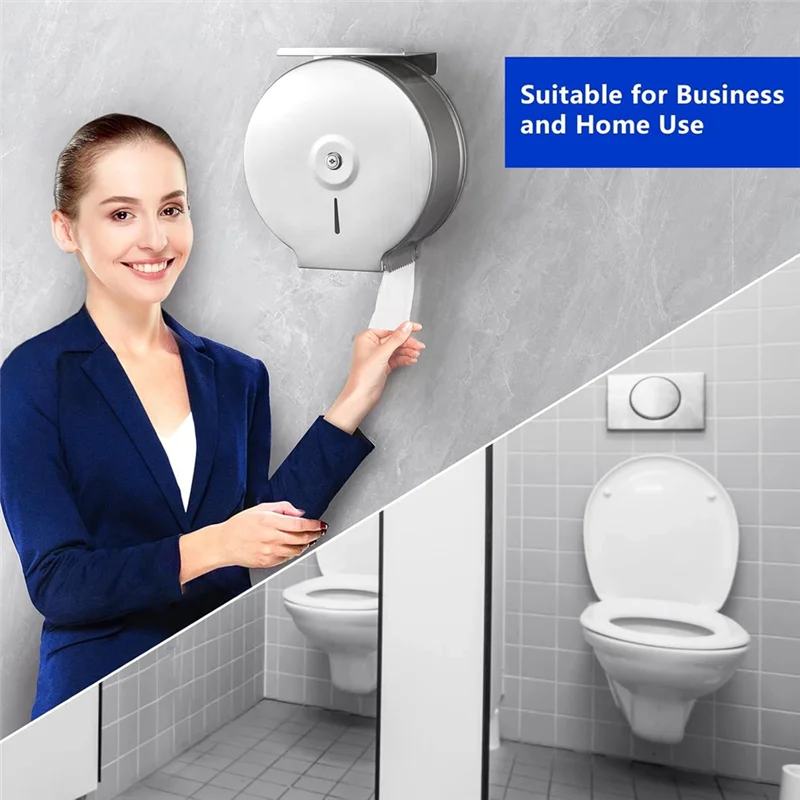 Commercial Jumbo Toilet Paper Dispenser With Shelf, Wall Mount Stainless Steel 9Inch Roll Toilet Paper Holder
