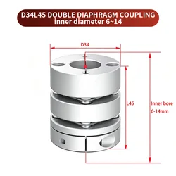 Flexible Double Diaphragm Coupling 1PC D34L45 Inner Hole 6/8-14mm Flexible Plum Shaft Coupler CNC Stepper Motor Coupler