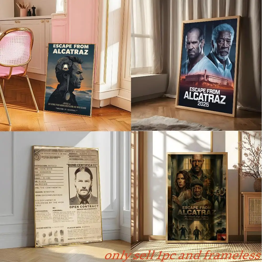 Prison Action film E-Escape from Alcatraz Poster Modern and Elegant Wall Stickers for Home Decor Living Room Dormitory Wall Art