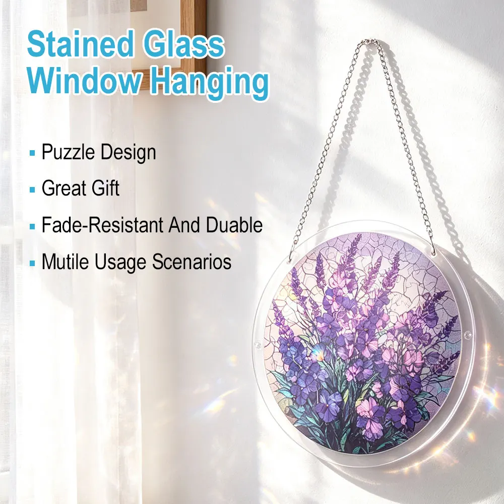 Acrylic Puzzles Suncatcher Lavender Catchers Puzzle Window Hanging Crafts Home Decor for Apartment Living Room Bedroom Garden