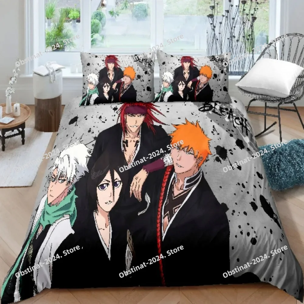 Obrázek 3: 3D bílit kurosaki ichigo ložní prádlo sada anime prošívaná deka kryty pillowcases chlapci comforter ložní prádlo sety přizpůsobené postel prádlo ložní prádlo