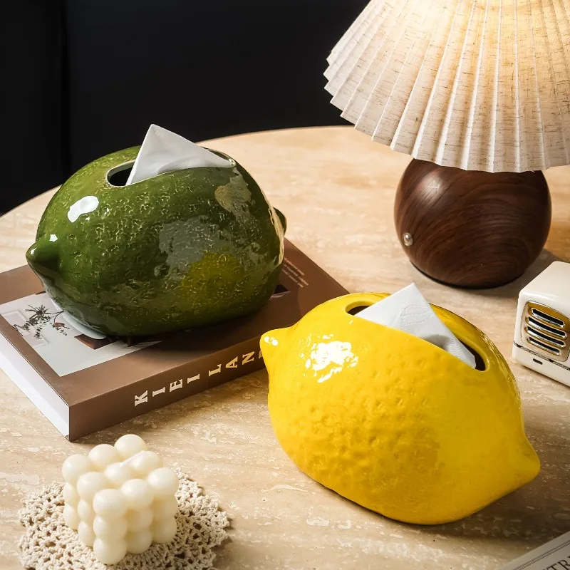 Creative light luxury lemon ceramic tissue box, Nordic style design sense, home living room pumping carton