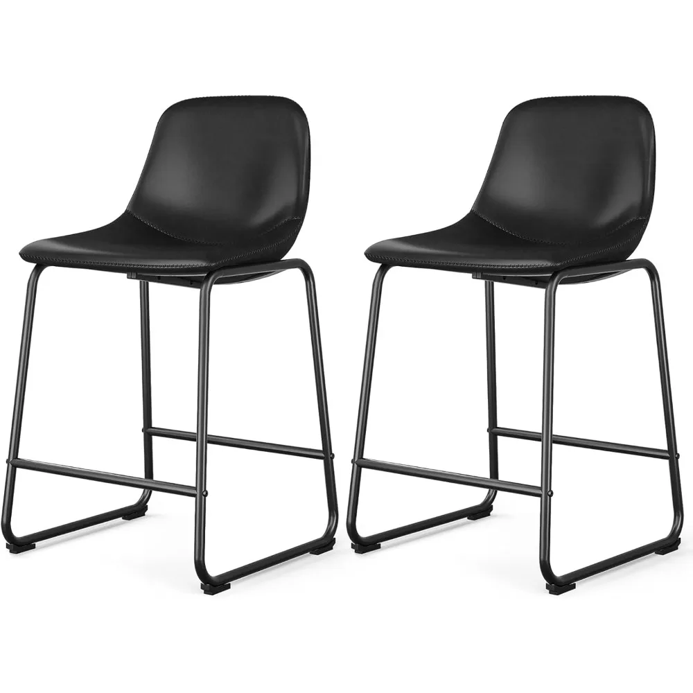 

Pu Faux Leather Bar Stools Set of 2, Industrial Pub Barstools with Back and Footrest, Modern Armless Bar Height Stool Chairs (B