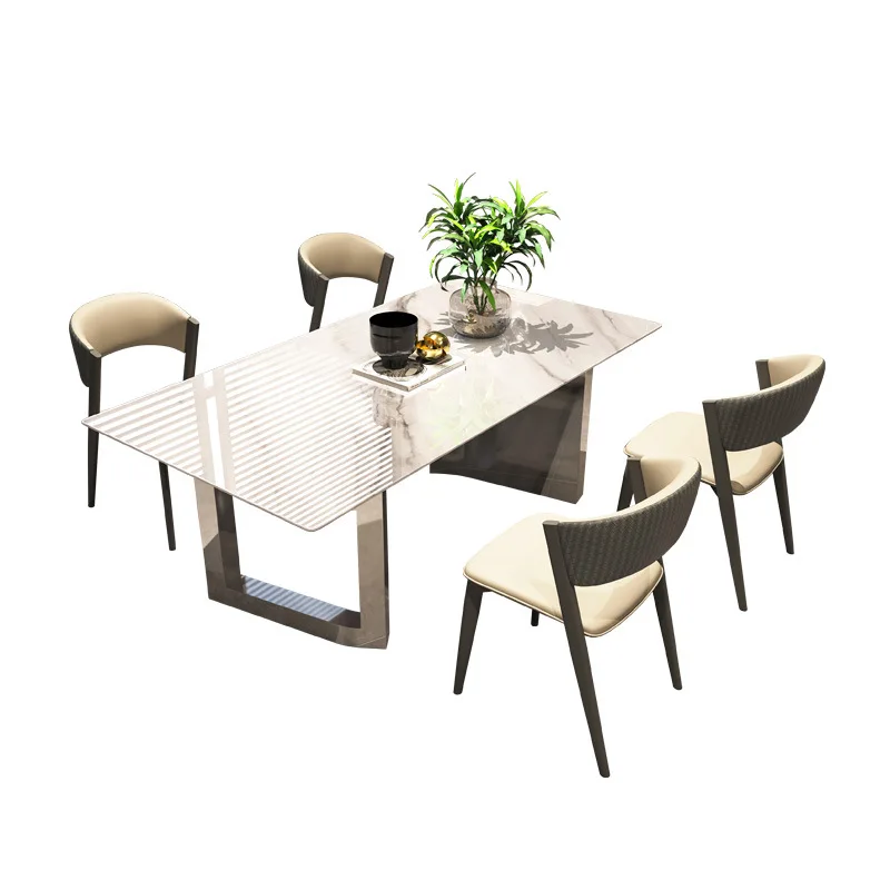 

Light luxury natural supercrystal restaurant high-end marble table and chair combination