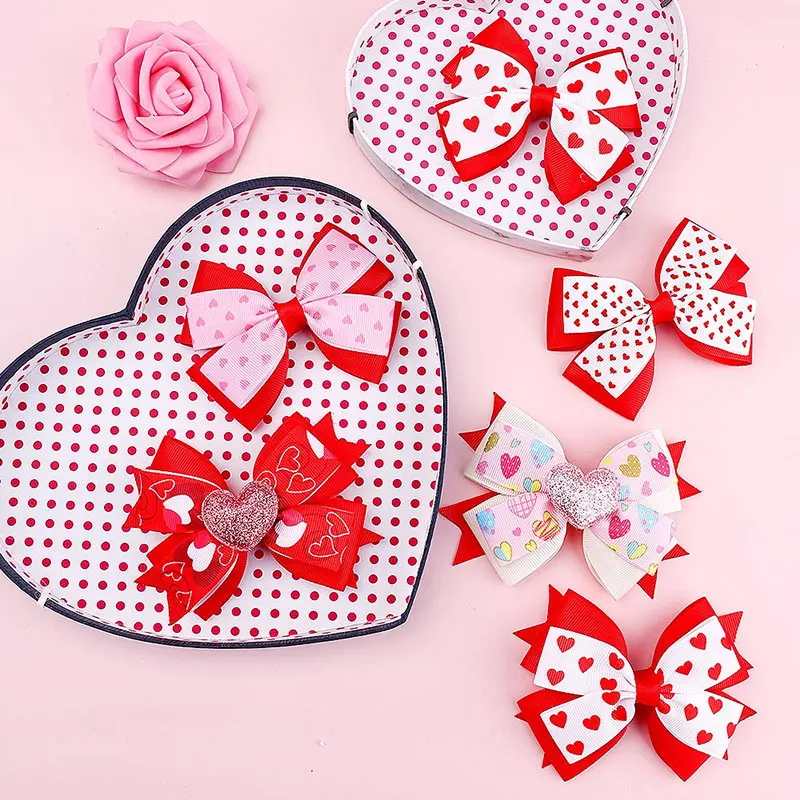 Sweety vlasy luk klipů pro dívčí stuha láska srdce tisk vlásenky děti valentine's den barrettes headwear vlasy příslušenství