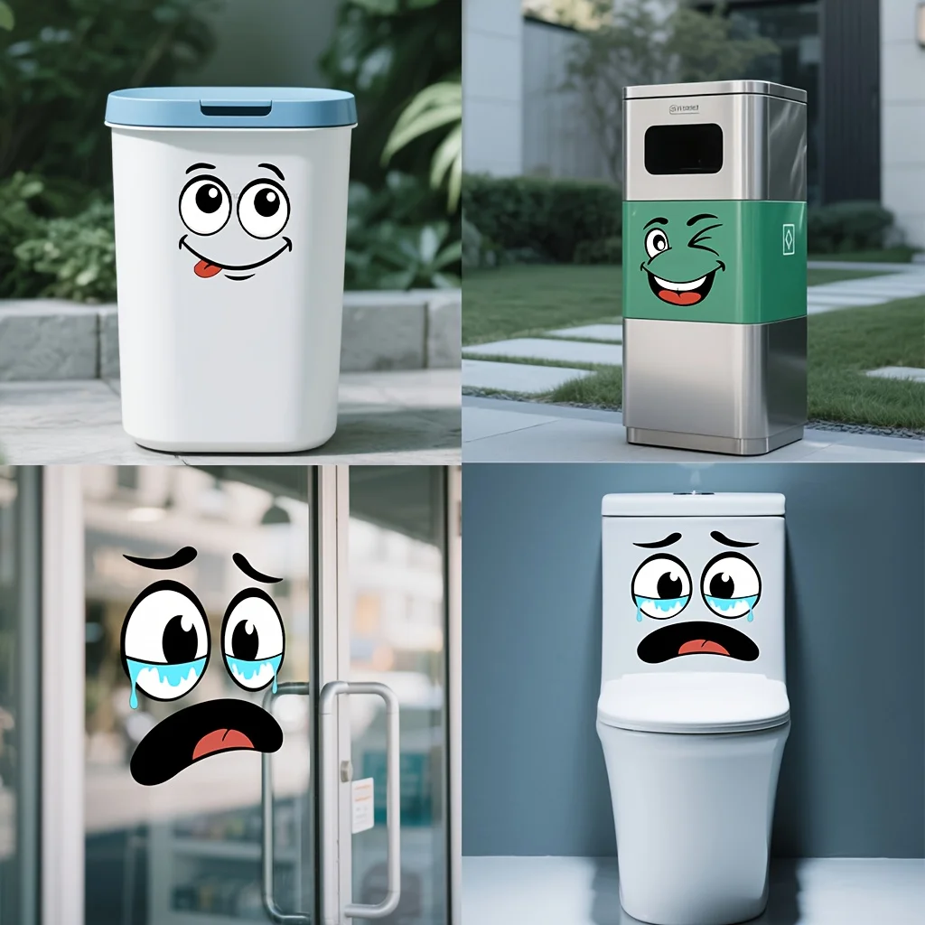 4 ملصقات كرتونية ذاتية اللصق من مادة PVC، ملصقات تعبيرات الهالوين المضحكة، ديكور منزلي لامع، ديكور حفلات عيد الميلاد، مناسبة للثلاجات، علب القمامة، وغرف النوم، يمكن استخدامها في الداخل والخارج