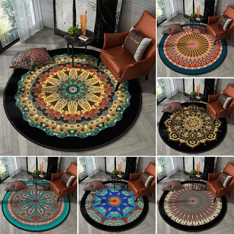 

Ethnic style mandala round crystal velvet carpet coffee table printing mat living room bedroom large area decorative blanket