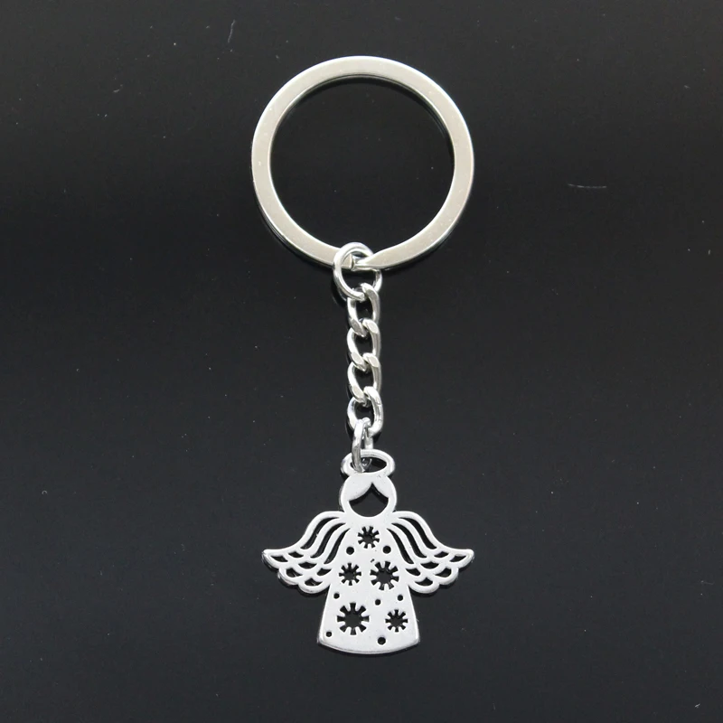 New Keychain 27x28mm Nowflake Angel Snow Heart Love Pendants DIY Men Car Key Chain Ring Holder Keyring Souvenir Jewelry Gift