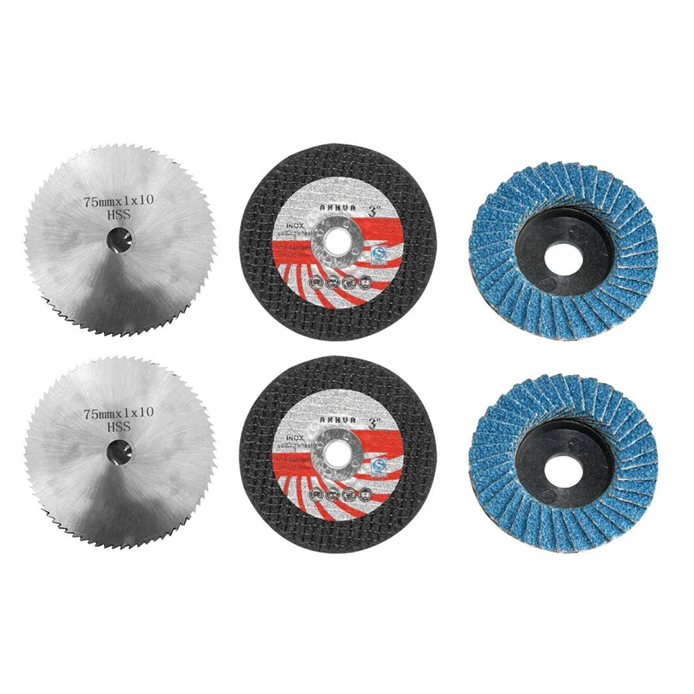 

6pcs Set 75mm Diameter 10mm Bore Angle Grinder Attachment Cutting Polishing Disc Wood Cutting Blade Woodworking Saw Blade