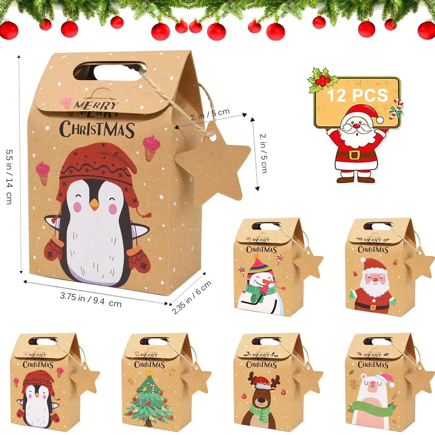 

24 Christmas Gift Bags with Handle, Biscuit Bags Christmas, Kraft Paper Gift Bags, Christmas Boxes, Christmas Gift Boxes