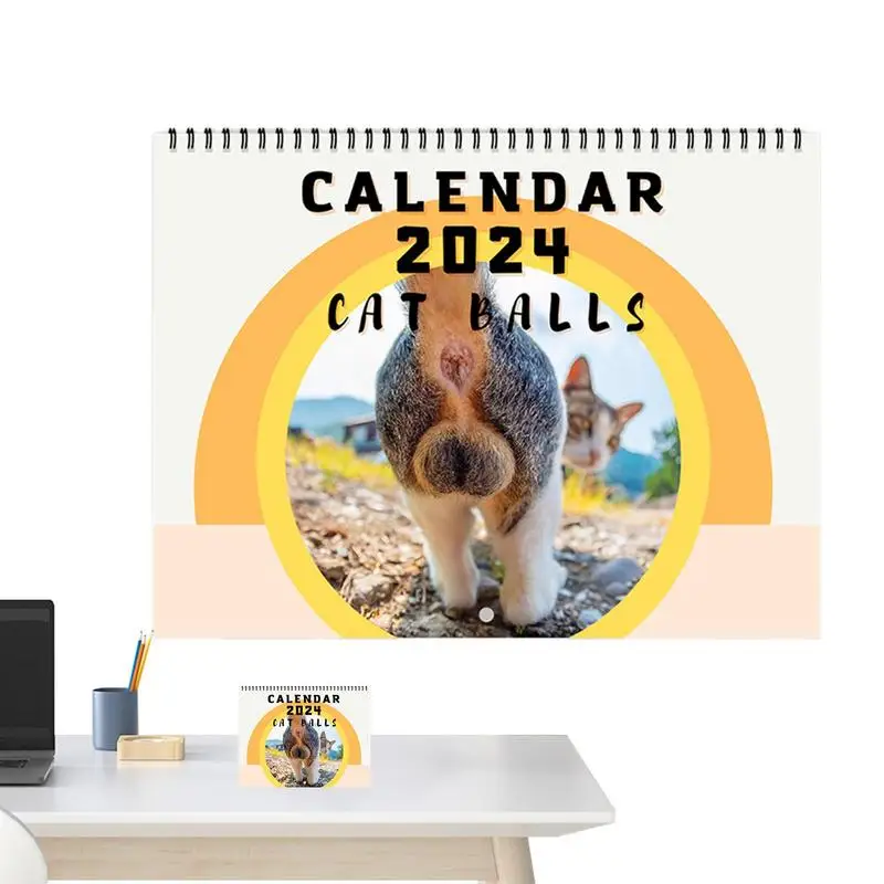 Cat Balls Calendar 25X19cm Funny Cat Butthole Calendar 12 Month Wall Hanging Calendars Cute Funny Calendar