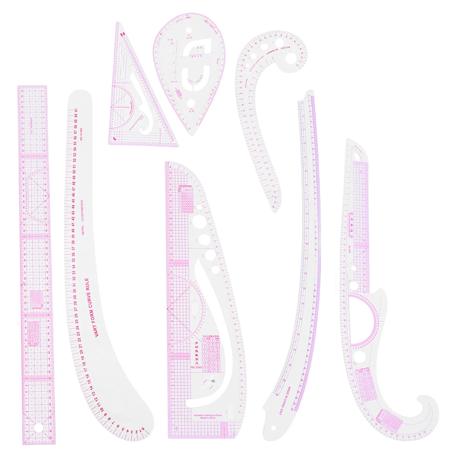 

8Pcs Pattern Drafting Ruler Set Multifunctional Curve Sewing Ruler for Fashion Design Dressmaking Tailor Grading and Sewing