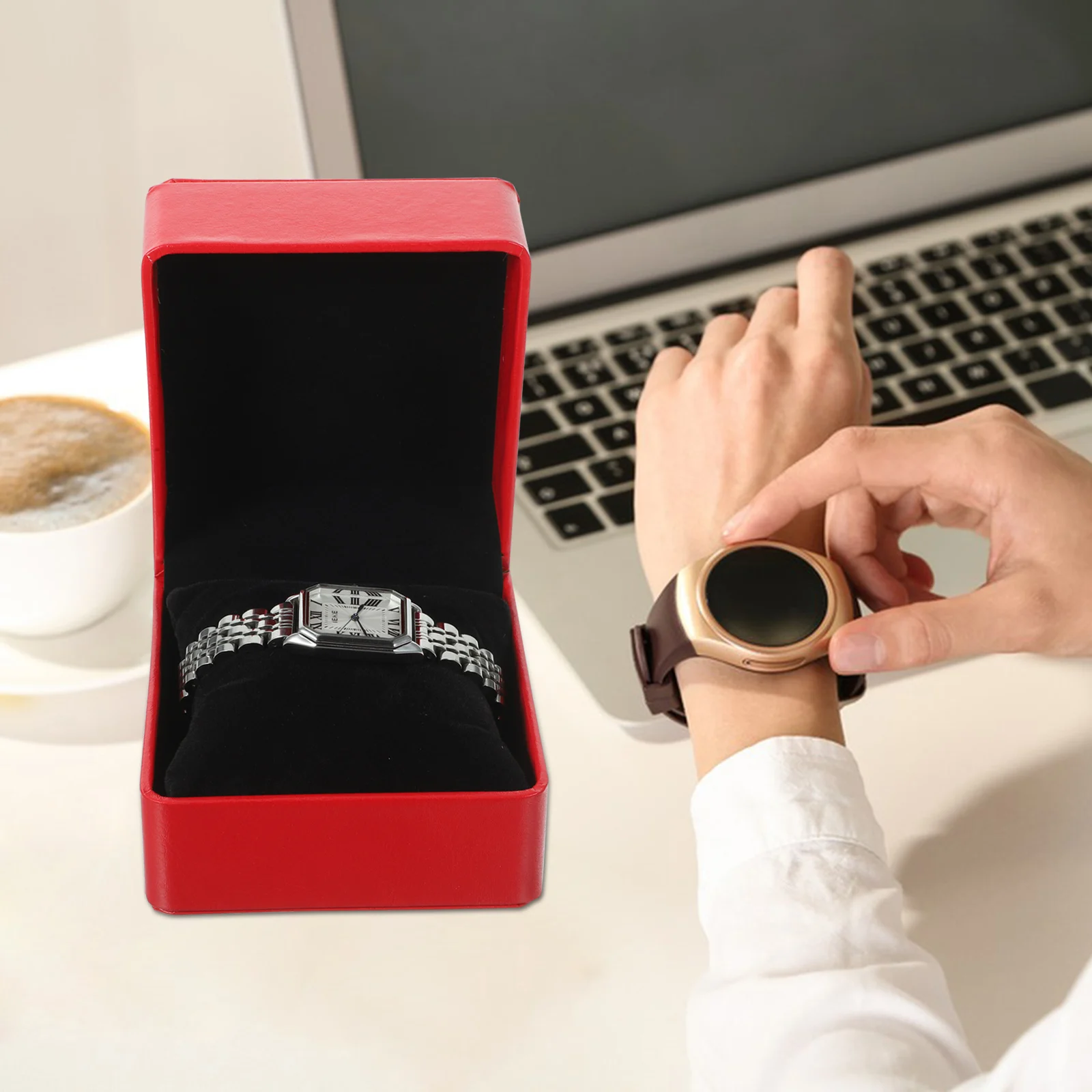

Single Box Jewelry Storage Case Pu Red For Men Display Container Gift Ring Earring Storage Dressing Table Use Durable