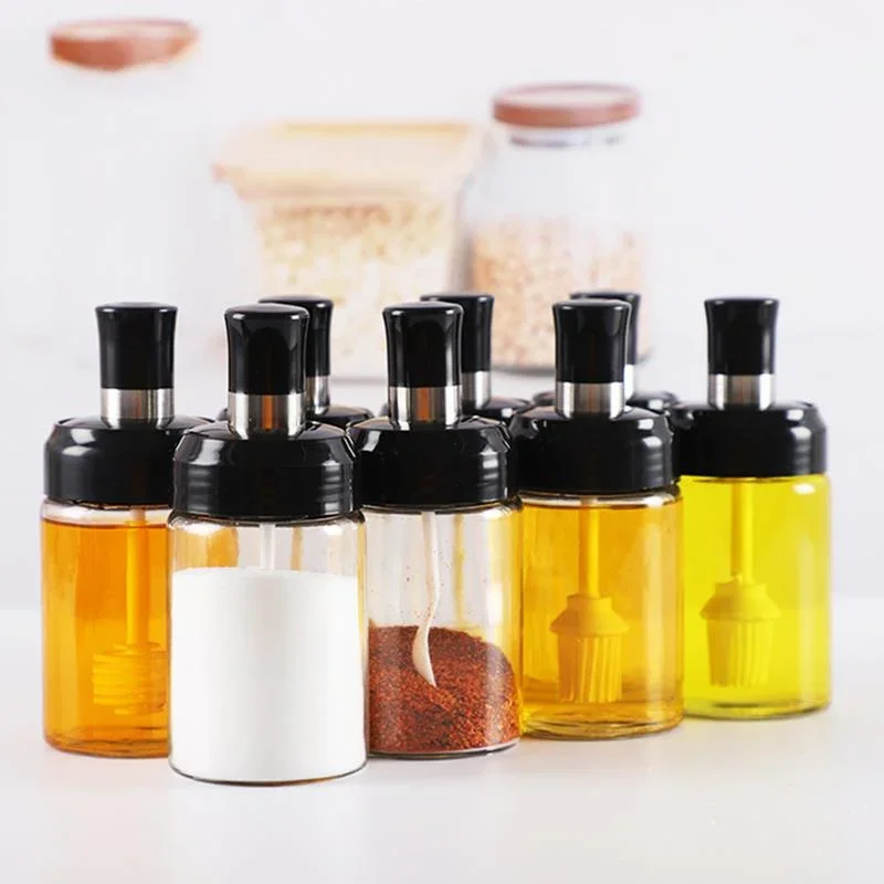 Spice Jar Spoon Cap Sealed Seasoning Bottle Glass Seasoning Bottle Container Salt Sugar Pepper Oliver Oil Storage Kitchen Tool