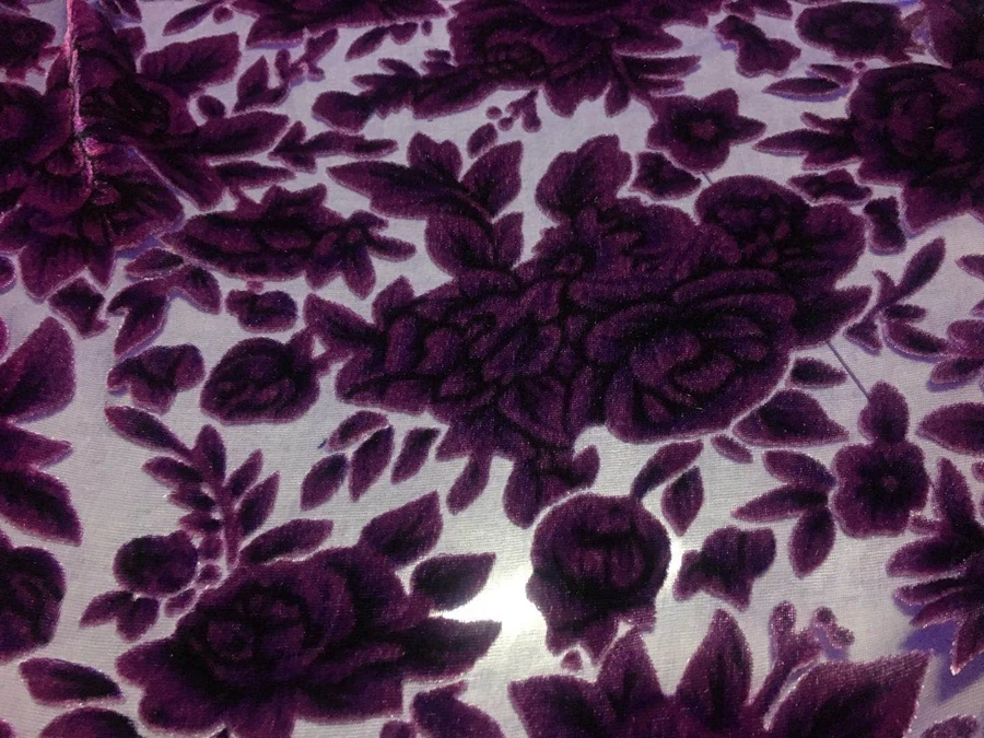 Purple Blue Real Silk Velvet Cut Flower Fabric Non-Inverted Hollow Clothing Cheongsam and Dress