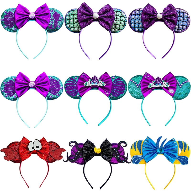 Disney Little Mermaid Ears Hair Bands For Girls Princess Ariel Headbands Kids Sebastian Hairband Women Flounder Hair Accessories