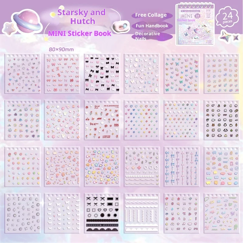 Niedliche Cartoon-Nagelaufkleber, 24-Blatt Mini-Waschtischaufkleber für Nägel, Tagebuch und Basteln – ästhetisches, wasserfestes Nagelkunst-Dekor