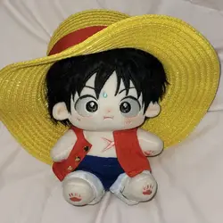 Stuffed Luffy Mugiwara Straw Hat Cotton Doll 20cm Animation Dress-up Plush Puppet Toys for Kids Adults Collectible Gift