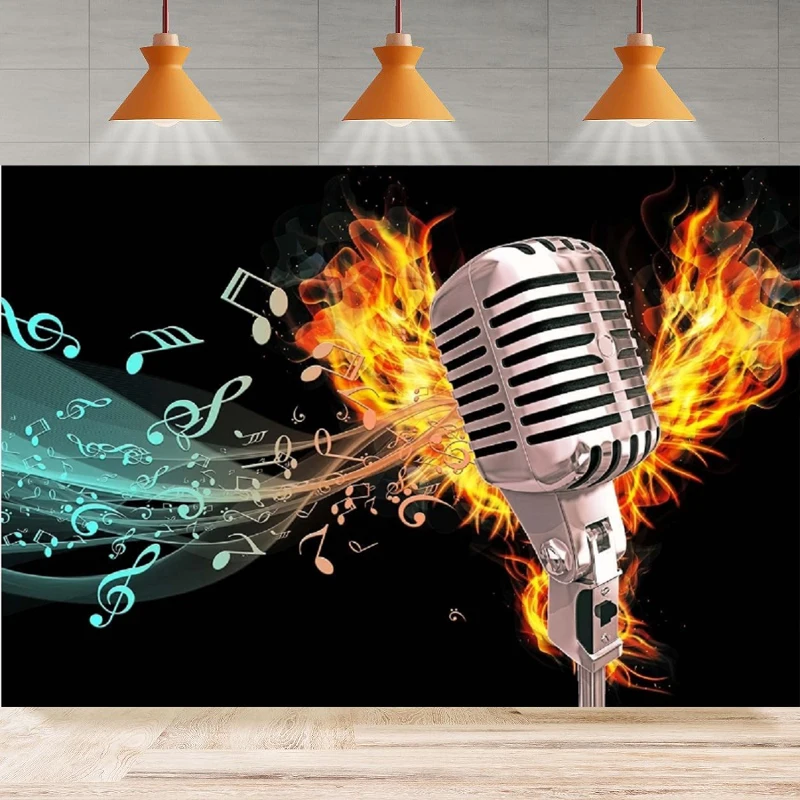 Headphones Photography Backdrop Music Themed Microphone Birthday Poster Background Home Party Decor Backdrop Wall Banner