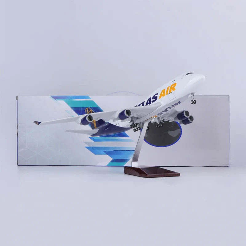 

47cm B747 Atlas Airways Toy Plane Model Kits To Build 1:150 Scale Aircraft Diecast Resin Collection Display With Landing Gear