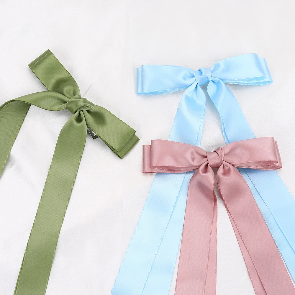 1pcs Sweet Long Hair Bow Clips Ribbon Tassel Bowknot Hiar Clips For Girls Chidlren Boutique Barrettes Hair Accessories